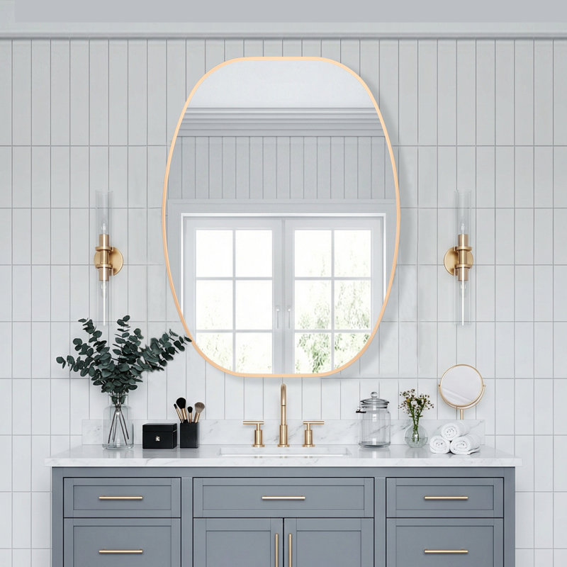 Metal Oval Wall Mirror, Gold, 40" x 30"