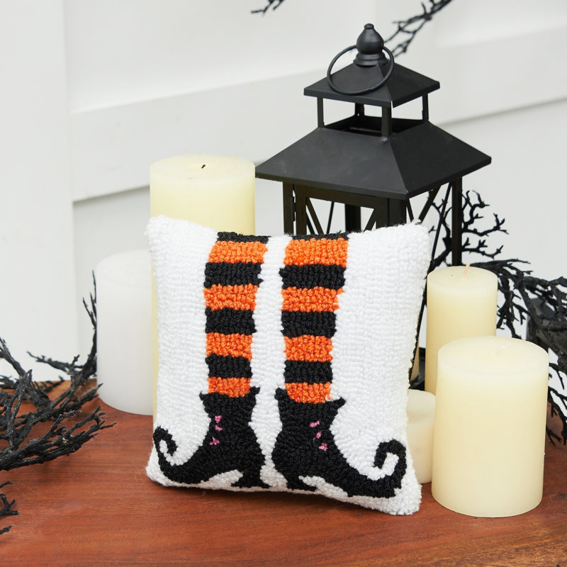 Witch Shoes Halloween Hooked Throw Pillow, Witch Shoes