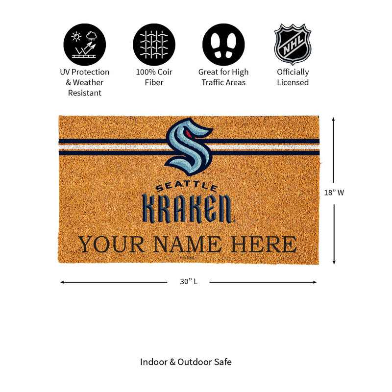 NHL Personalizable Non-Slip Outdoor Doormat, NHL Seattle Kraken, Yes