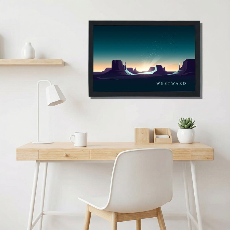 «Westward Desert Mesa Silhouette Against Starry Sky», art mural sur toile, H 24 po x l 36 po