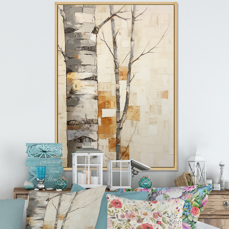 Arbre de minimalisme bouleau I sur toile, Cadre flottant naturel, H 44 po x l 34 po x P 1,5 po