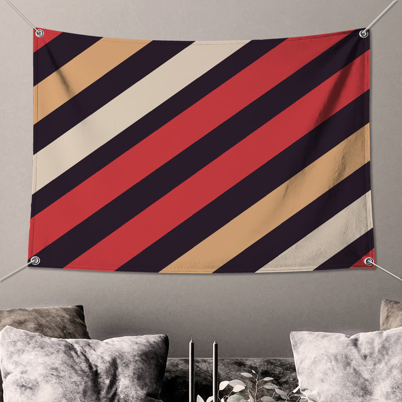Tapisserie murale à rayures diagonales - Décoration murale rayures, H 50 po x l 60 po avec 4 œillets