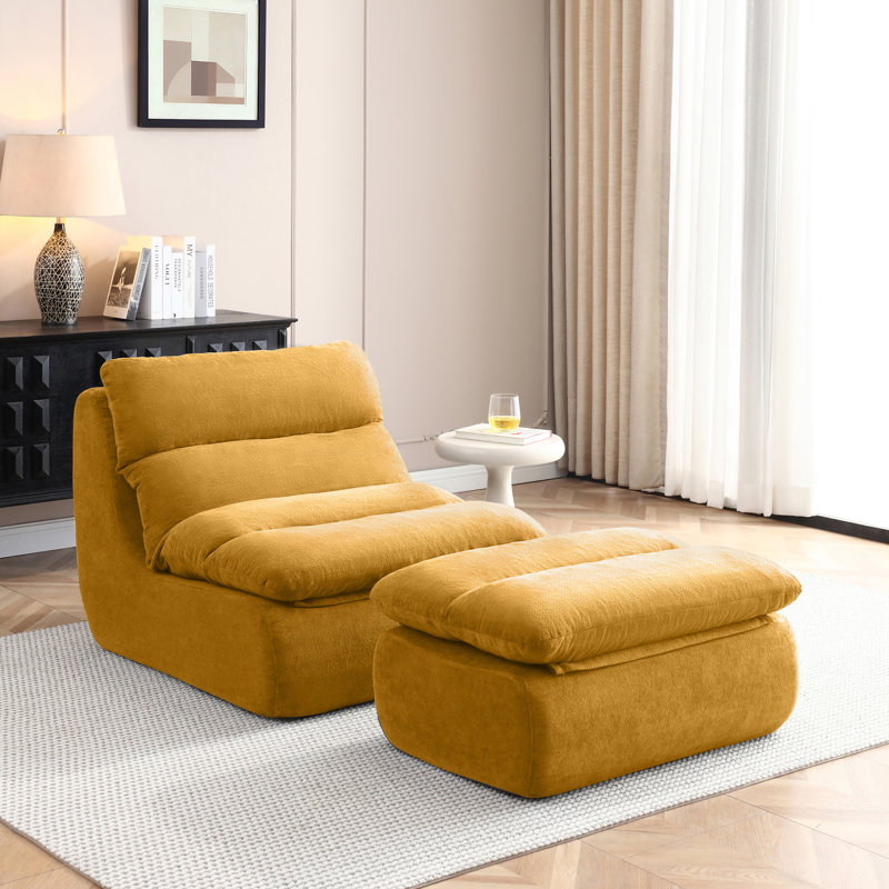 Fauteuil à billes 32 "avec repose-pieds, Yellow Cotton