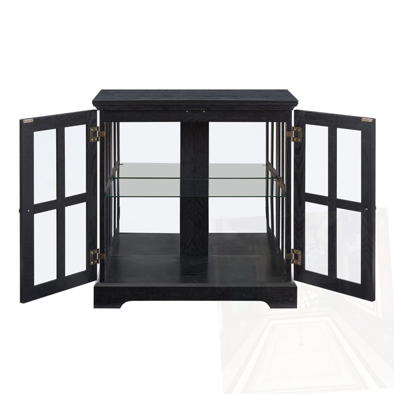 Tall Accent Cabinet With Glass Door, Black