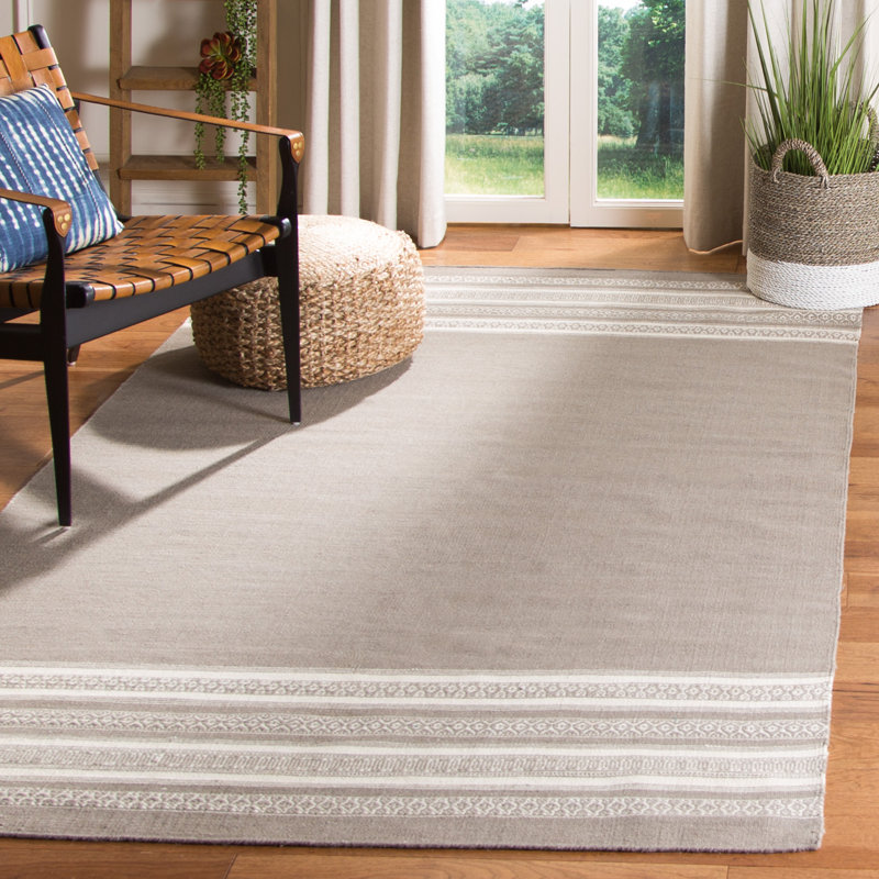 Rodgers Hand Woven Flat Weave Wool/Cotton Striped Rug in Light Brown, Rectangle 6' x 9'