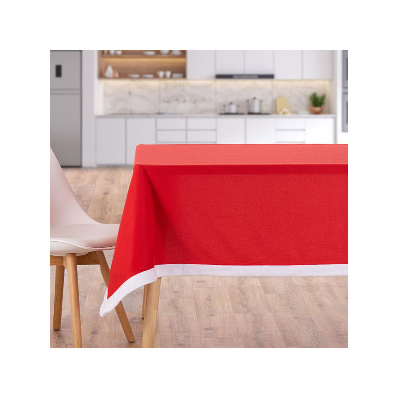 Christmas Santa's Tablecloth - Festive Fleecy Red with White Trim 90in - Fits 4-8 Seats