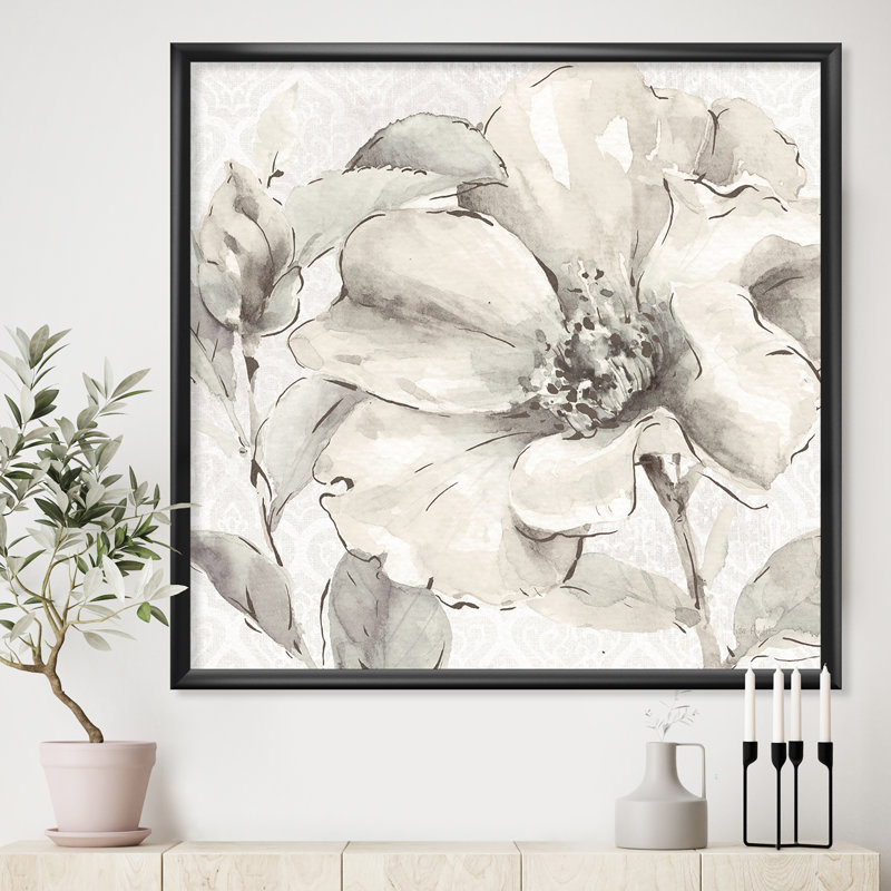 « indigold gris pivoines iv »-cadre photo sur toile, Cadre noir, H 16 po x l 16 po x P 1 po