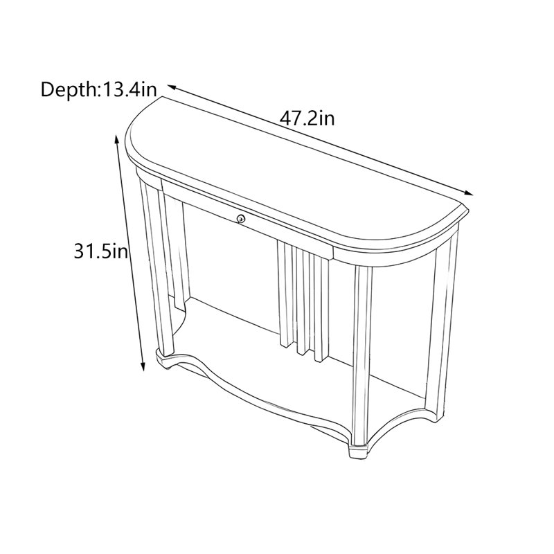 Solid Rubberwood Console Table, 31.5" H x 47.2" W x 13.4" D, Dark Walnut Color