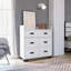 Commode en panneau de particules avec huit tiroirs et finition blanche pour un rangement organisé dans la chambre à coucher, style minimaliste