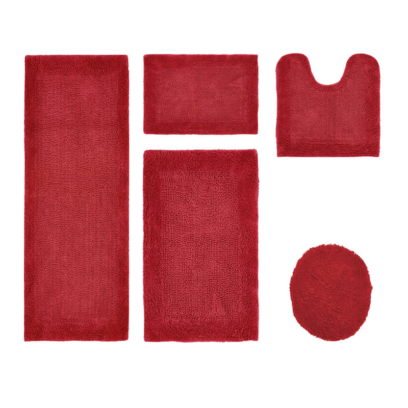 Ensemble de tapis de bain 5 pièces Makayln, Rouge