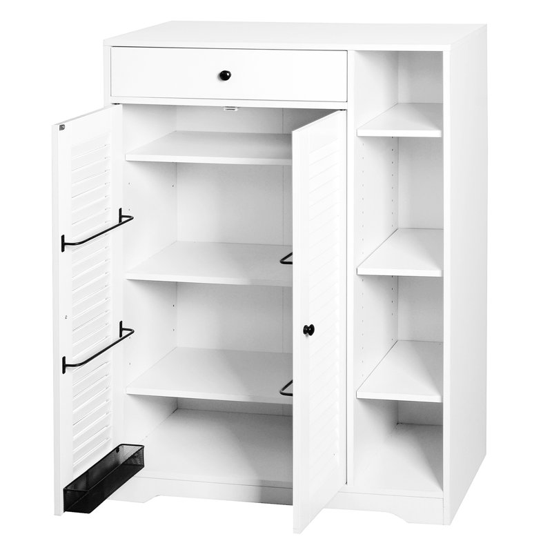 Armoire à chaussures autoportante 2 portes à volets blancs - Tablettes de rangement réglables et modernes et tiroir supérieur pour le vestibule