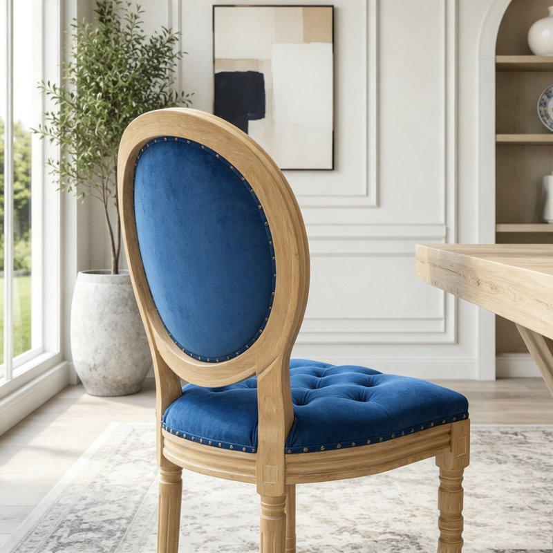 Chaise en bois massif avec garniture cloutée, Bleu