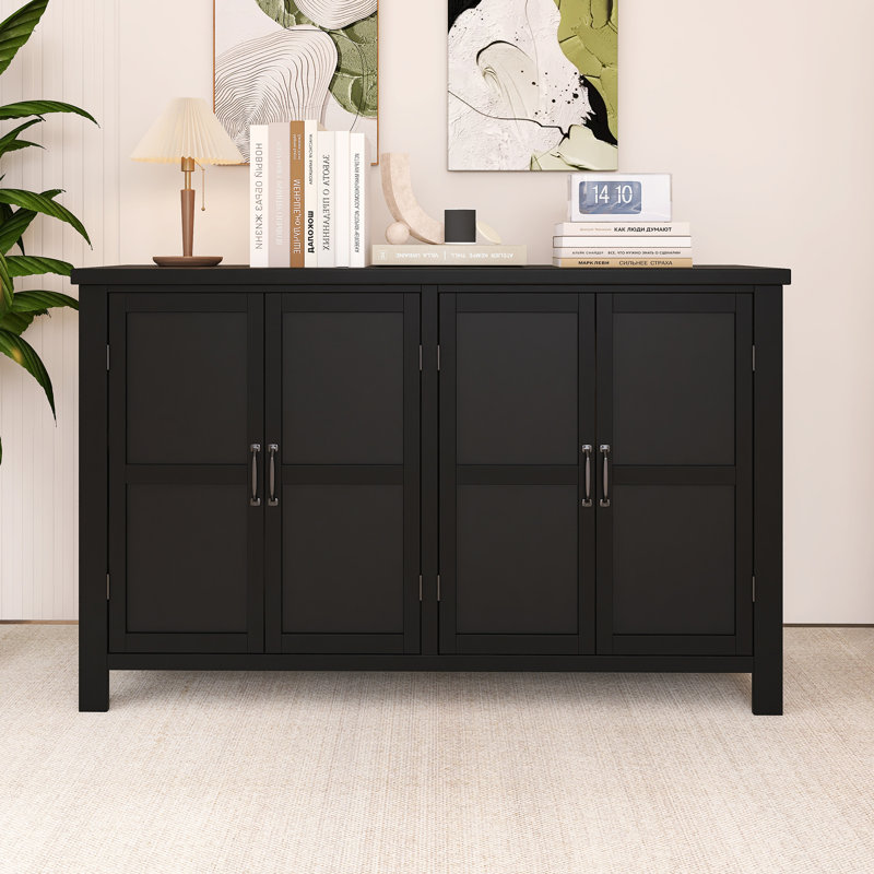 Buffet 51 pouces en bois avec tablettes réglables et poignées rétro, Noir