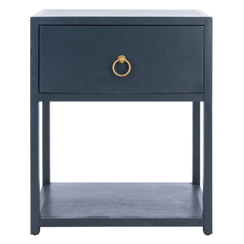 Navy and Gold Acacia Wood 1-Drawer Nightstand