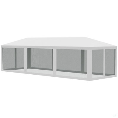 Outsunny 10' X 28' Party Tent Canopy, Outdoor Event Shelter Gazebo With 8 Removable Mesh Sidewalls, Zipper Doors, Steel Frame, White