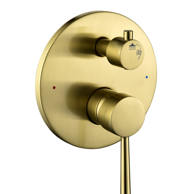 Robinet de douche pour salle de bain en or brossé, avec pomme de douche en acier inoxydable de 10 po et douche à main, système de fixation murale haut, robinet