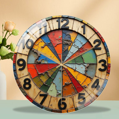 Vintage Colorful Dartboard Wall Decor 39 Inches Art - 12'' Modern Glass Wall Clock
