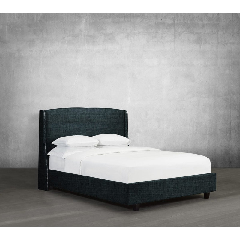 Lit plateforme tapissier Stonge, Grand, Lin - denim