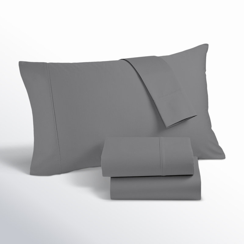 Ensemble de draps Ultimate Percale 100% coton, Ensemble de draps pour grand lit avec 2 taies d'or, Gris foncé
