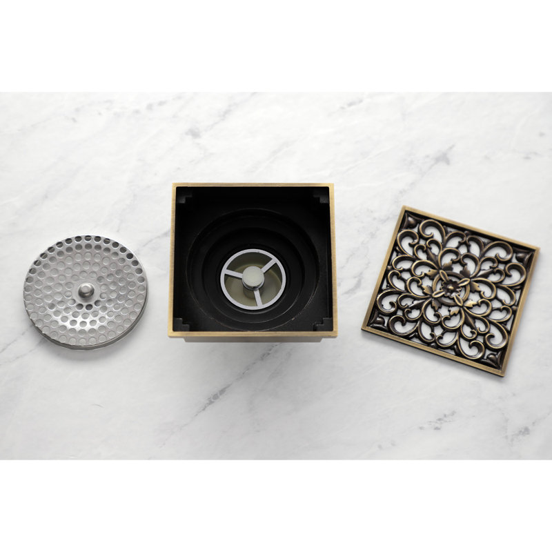 Drain de douche Watercours Scroll Grid, Laiton antique