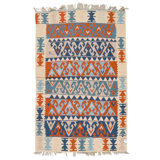 Hand Knotted Wool Area Rug in Multi And Ivory
