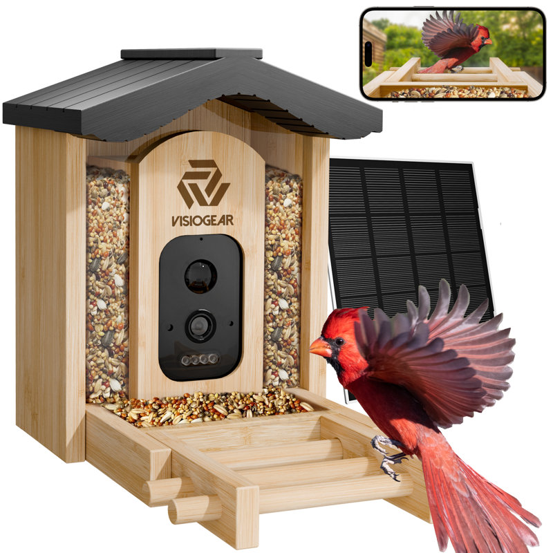 Mangeoire d'oiseaux en bois Visiogear Smart avec caméra HD - Toit classique Spire
