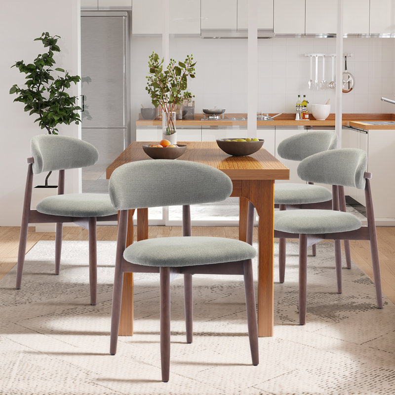 Modern Solid Wood Dining Chair, Upholstered Seat, Curved Ergonomic Backrest, Sturdy Frame Side Chair, Green