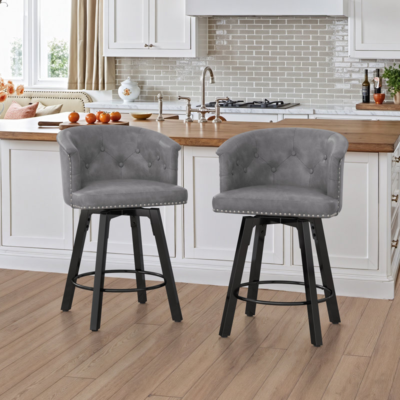 Swivel Upholstered Counter Stool With Metal Frame,, Gray