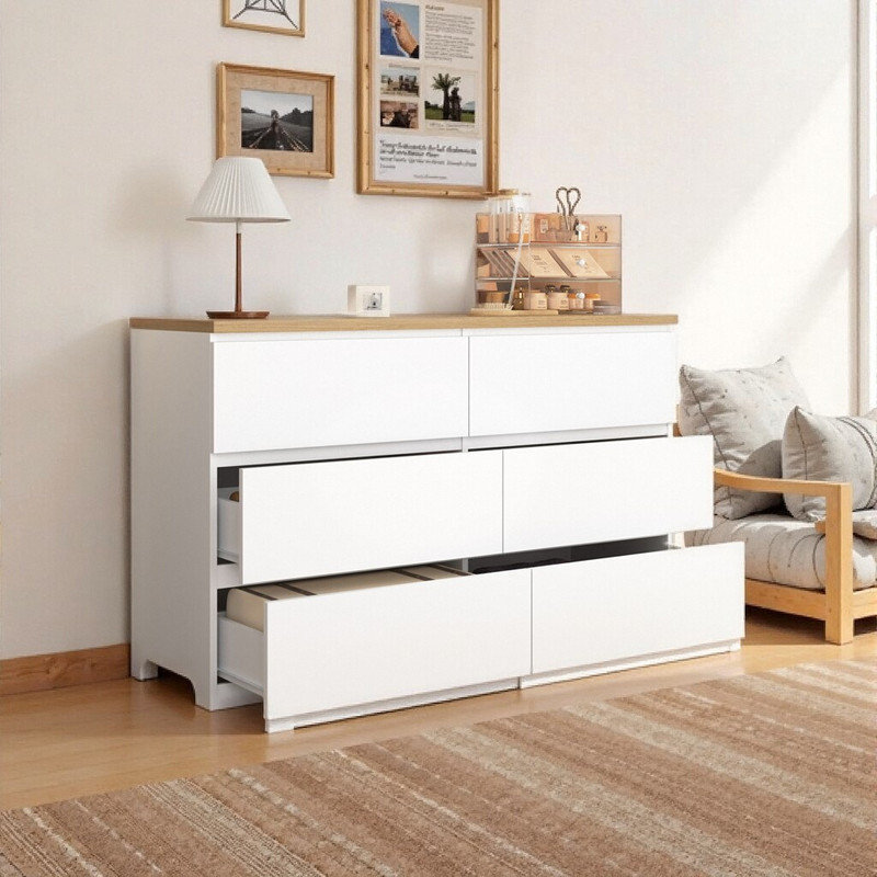 Armoire de rangement 47 pouces à 6 tiroirs, commode sans main avec grand espace de rangement