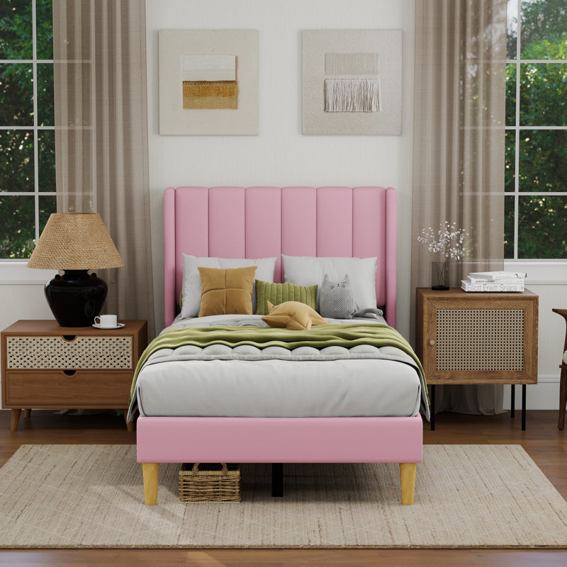 Sutter Upholstered Wingback Bed, Twin, Pink