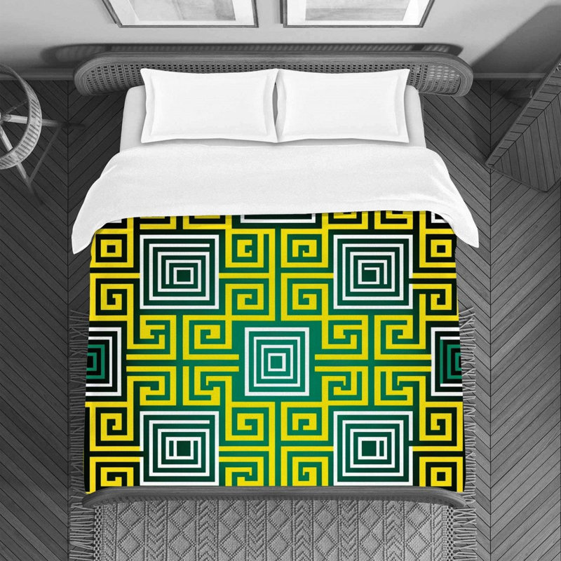 Housse de couette Greek Key, Housse de couette grand, Vert / jaune géométrique