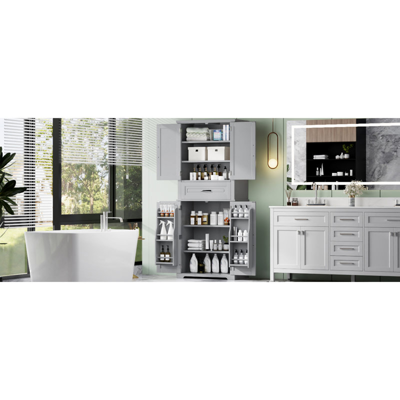 Armoire de rangement de salle de bain grise, intérieur spacieux et conception basculante avec tablettes réglables efficaces