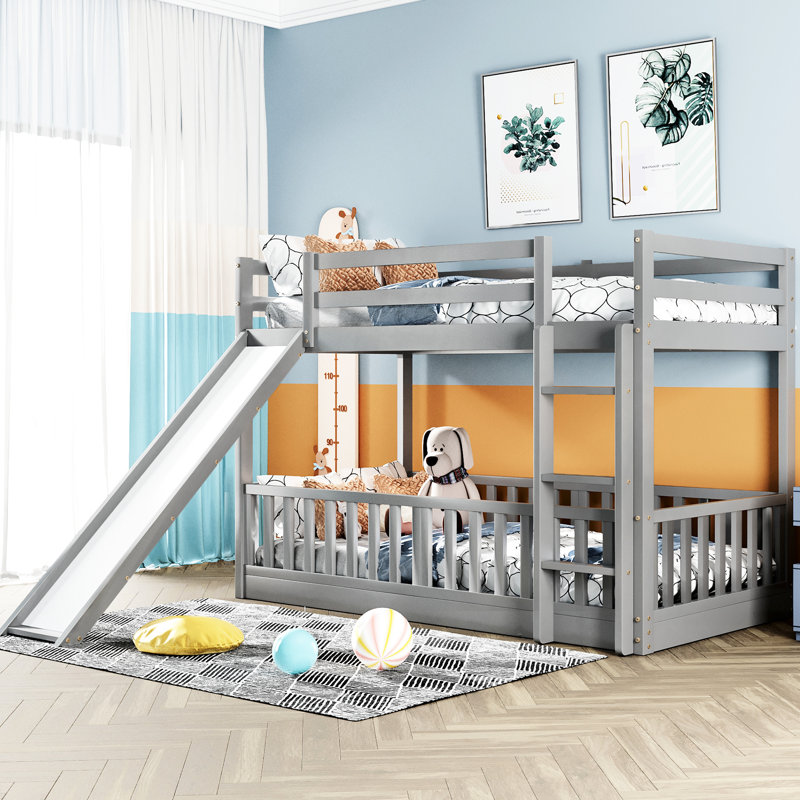 Lit simple au-dessus d'un lit superposé avec glissade et gris - choix de chambre à coucher convertible Construction, Gris