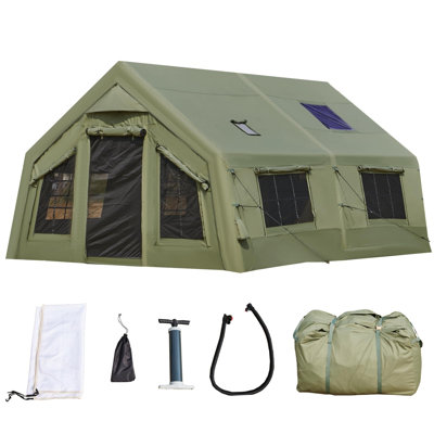 15.7X11.8Ft Inflatable Camping Tent For 8-10 People, 4-Season Glamping Tent With Movie Screen & Stove Jack, 181 Sq Ft Waterproof Family Air Tent