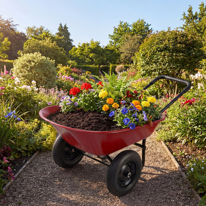 Chariot de jardin robuste 2 roues avec chariot brouette utilitaire - vert, Rouge
