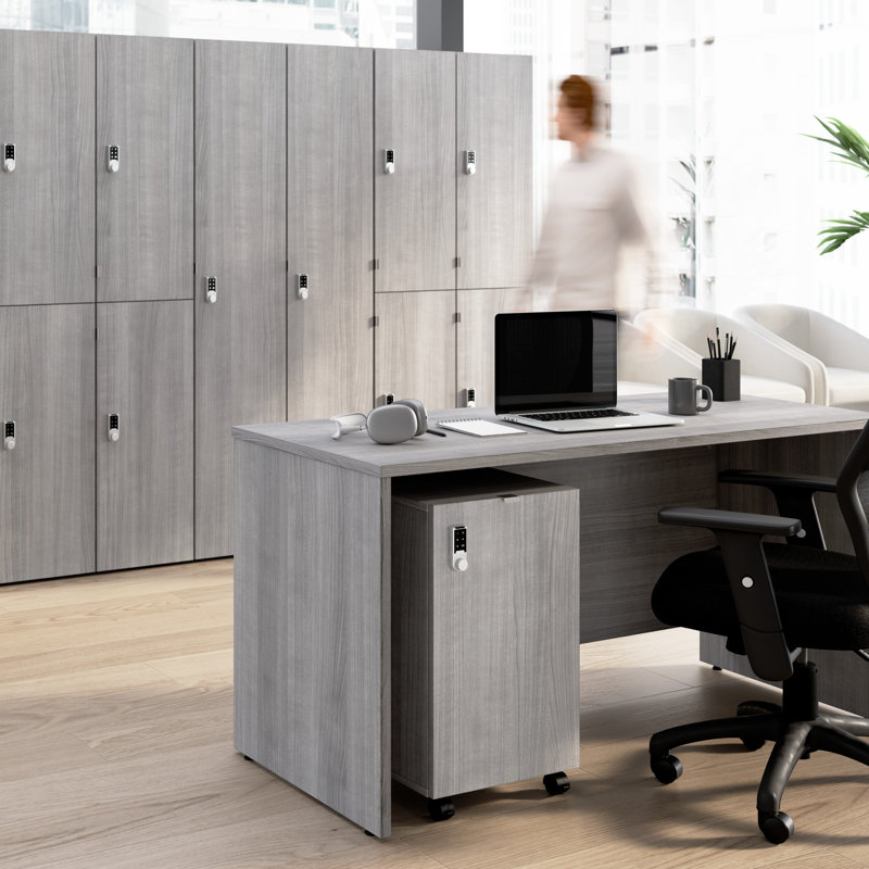 Bush Business Furniture Assure Mobile File Cabinet With Drawers And Keypad Lock, Platinum Gray