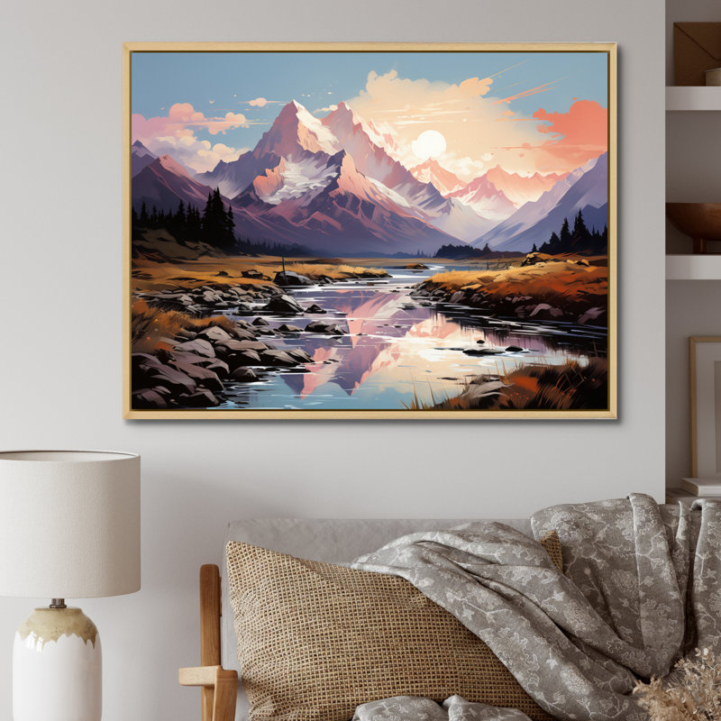 «Landscape Vangogh Mountain Serenity II», reproduction sur toile, H 24 po x l 32 po x P 1 po, Cadre naturel flottant