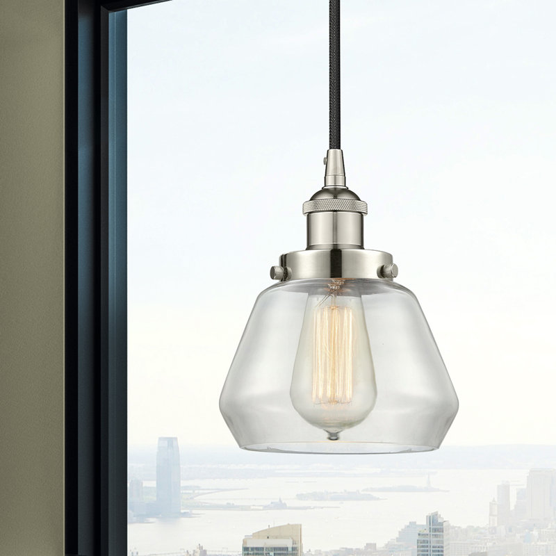 Luminaire suspendu conique à 1 lumière Cahn, Transparent, Nickel poli