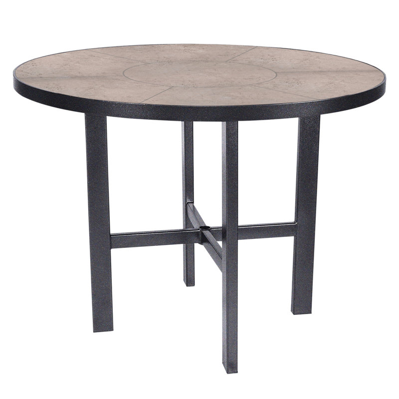 Tables Outdoor Round Bar Table, Carbon Black, Pallazo White, 39 H" W x 42" W x 42" D