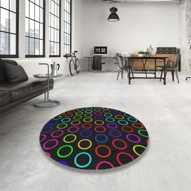 Tapis rouge/bleu/vert à motif, Rond 7 pi