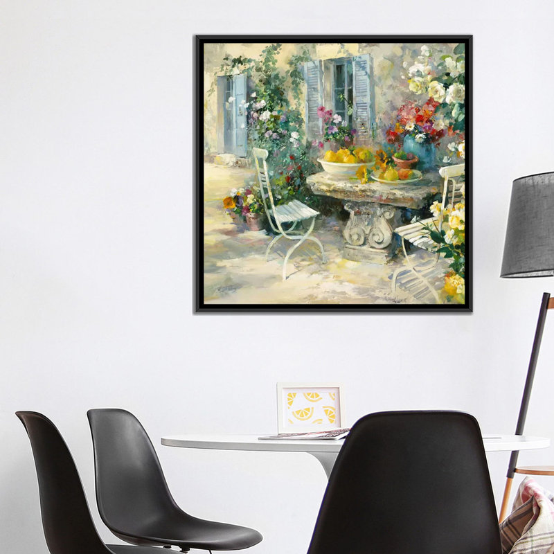 « idyllic jardin », reproduction sur toile, H 18 po x l 18 po x P 1,5 po, Toile avec cadre noir, Blanc