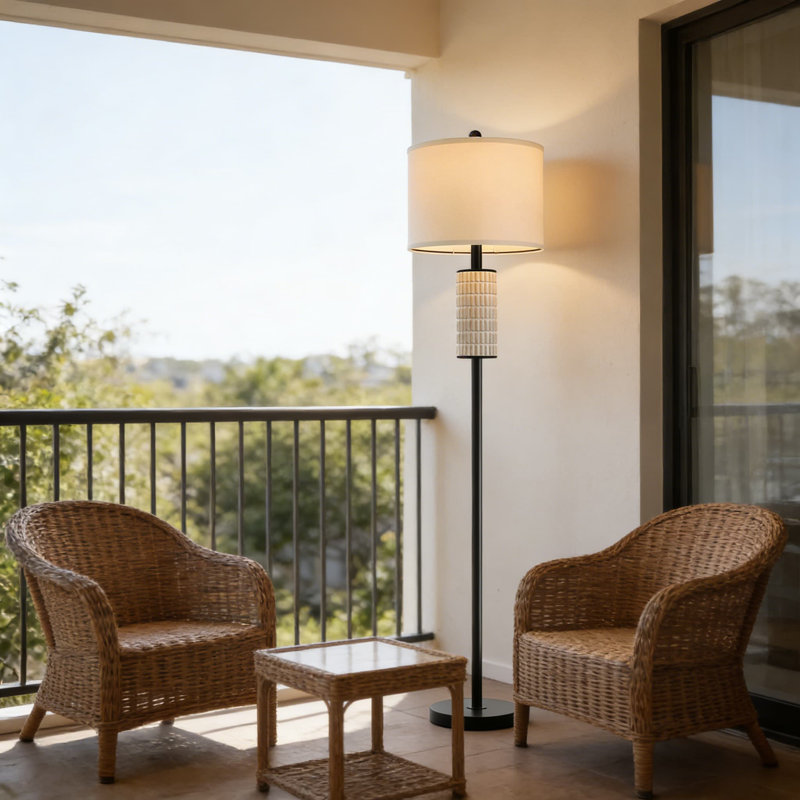 Ceramic Floor Lamp For Living Room, 64 Inch Modern Standing Lamp With Linen Shade And Rotary Switch, Farmhouse And Mid-Century Design For Bedroom, Office, And Reading Nook