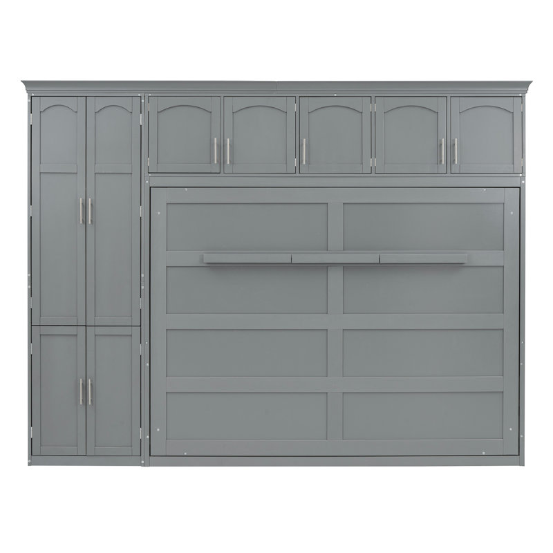 Grand lit escamotable mural avec armoires, Gris