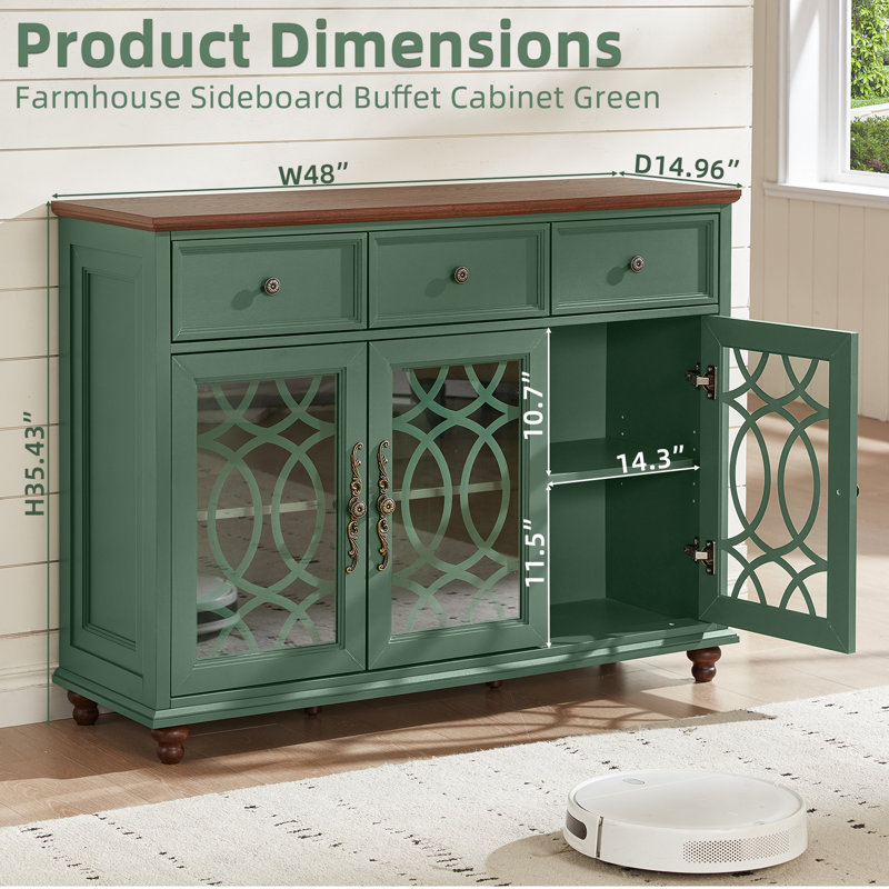 Sideboard Buffet Cabinet With Storage,48" Credenza With 3 Glass Doors & 3 Drawers,Adjustable Shelves Coffee Bar,Wood Kitchen Console Table For Dining Room,Living Room