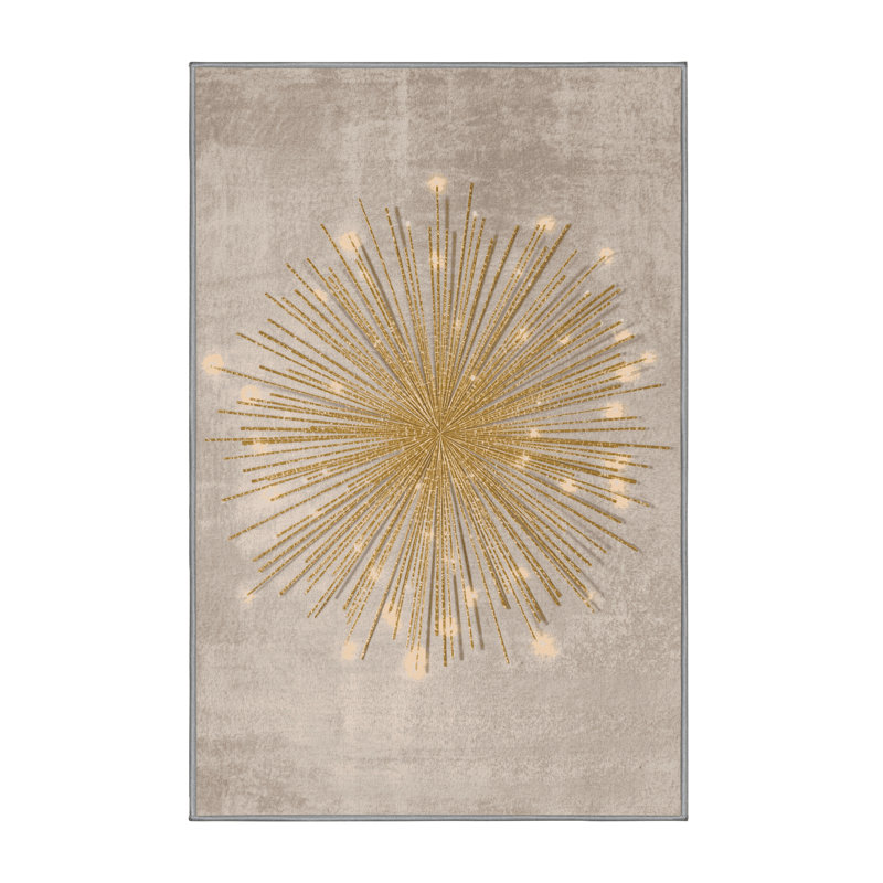 Machine Washable Moravian New Years Modern & Contemporary Abstract Rug in Gray – Gray Binding, 7x9