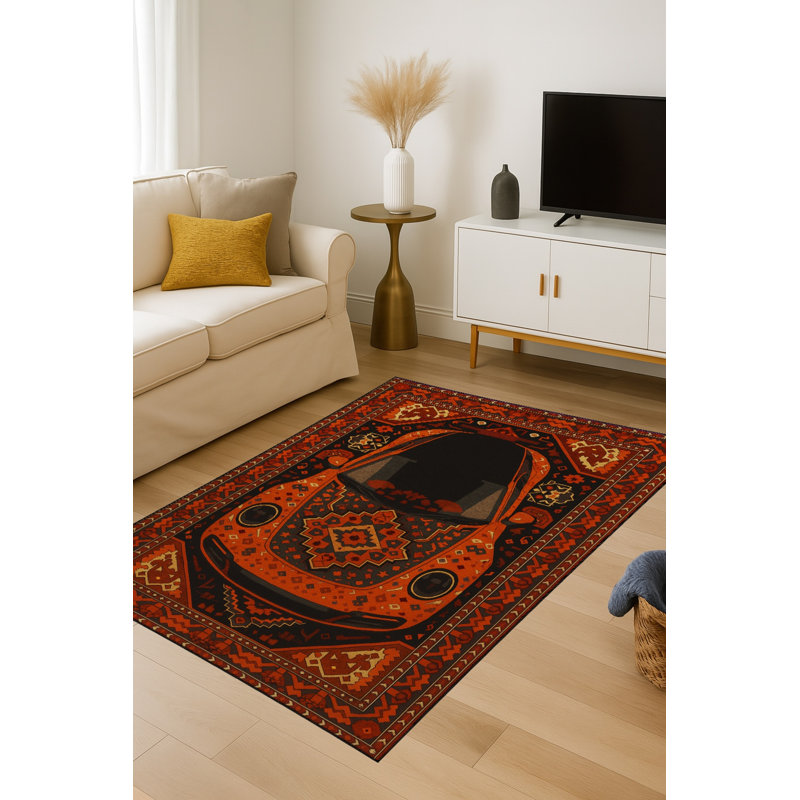 Tapis noir tissé à motif lavable traditionnel Mosso, 2'6" x 4'11"