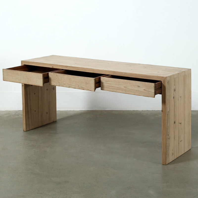 Natural Wood Waterfall Console Table with Storage Drawers