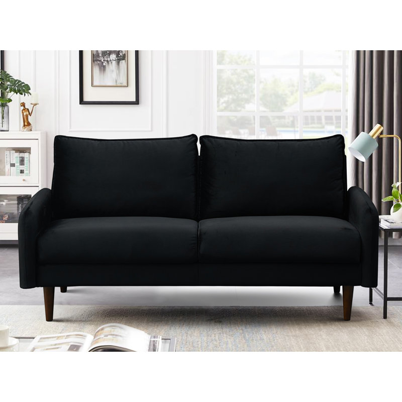 Gelsomino 70.5" Velvet Round Arm Sofa, Black Velvet