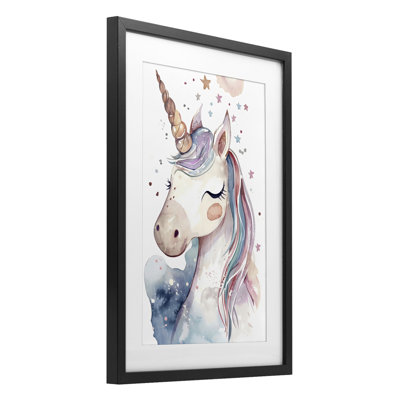 Adorable licorne sous les étoiles, reproduction encadrée sous verre, design by Creative Studio