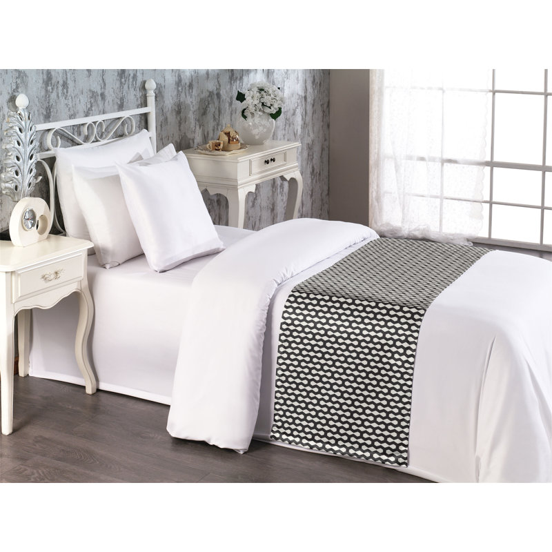 Ambesonne Abstract Bed Runner Simple Continuing Zigzags Eggshell Charcoal Grey, Twin